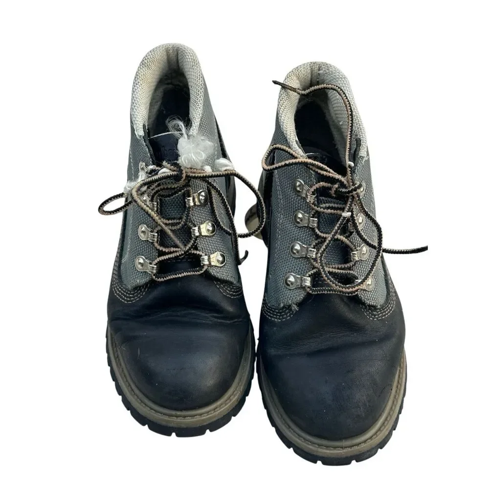 TIMBERLAND Mens Panel Black Leather Waterproof Lace Up Boots Size 6.5